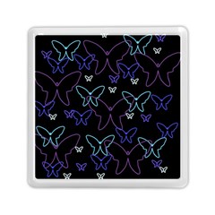 Blue Neon Butterflies Memory Card Reader (square)  by Valentinaart