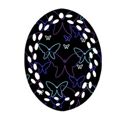 Blue Neon Butterflies Ornament (oval Filigree)  by Valentinaart