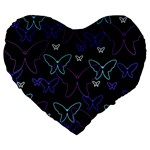 Blue neon butterflies Large 19  Premium Flano Heart Shape Cushions Front