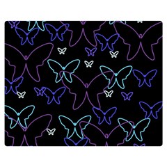 Blue Neon Butterflies Double Sided Flano Blanket (medium)  by Valentinaart