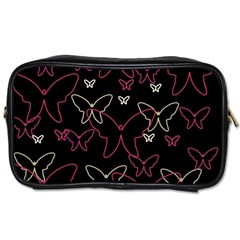 Pink Neon Butterflies Toiletries Bags 2-side by Valentinaart