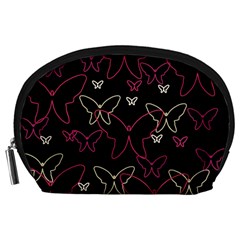 Pink Neon Butterflies Accessory Pouches (large)  by Valentinaart