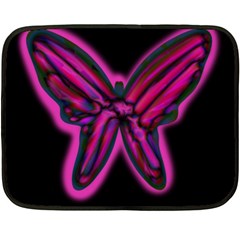 Purple Neon Butterfly Double Sided Fleece Blanket (mini)  by Valentinaart