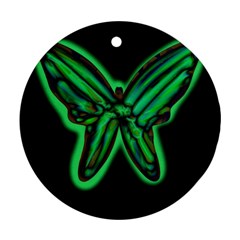 Green Neon Butterfly Round Ornament (two Sides)  by Valentinaart