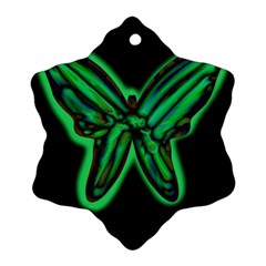 Green Neon Butterfly Snowflake Ornament (2-side) by Valentinaart