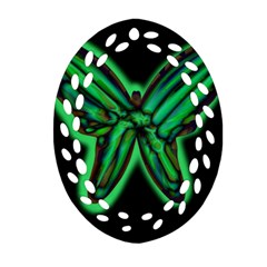 Green Neon Butterfly Oval Filigree Ornament (2-side)  by Valentinaart