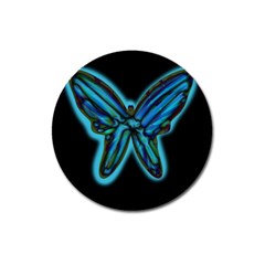 Blue Butterfly Magnet 3  (round) by Valentinaart