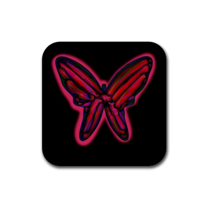 Red butterfly Rubber Square Coaster (4 pack) 