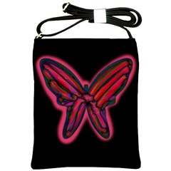 Red Butterfly Shoulder Sling Bags by Valentinaart