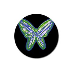 Green Neon Butterfly Magnet 3  (round) by Valentinaart