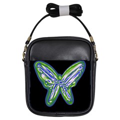 Green Neon Butterfly Girls Sling Bags by Valentinaart