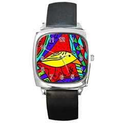 Yellow Bird Square Metal Watch by Valentinaart