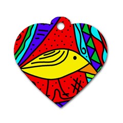 Yellow Bird Dog Tag Heart (two Sides) by Valentinaart