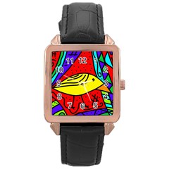 Yellow Bird Rose Gold Leather Watch  by Valentinaart