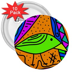 Green Bird 3  Buttons (10 Pack)  by Valentinaart