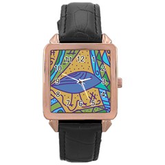 Blue Bird Rose Gold Leather Watch 