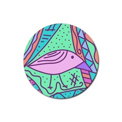 Pink Pastel Bird Rubber Coaster (round)  by Valentinaart