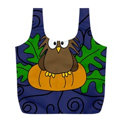 Halloween Owl And Pumpkin Full Print Recycle Bags (l)  by Valentinaart