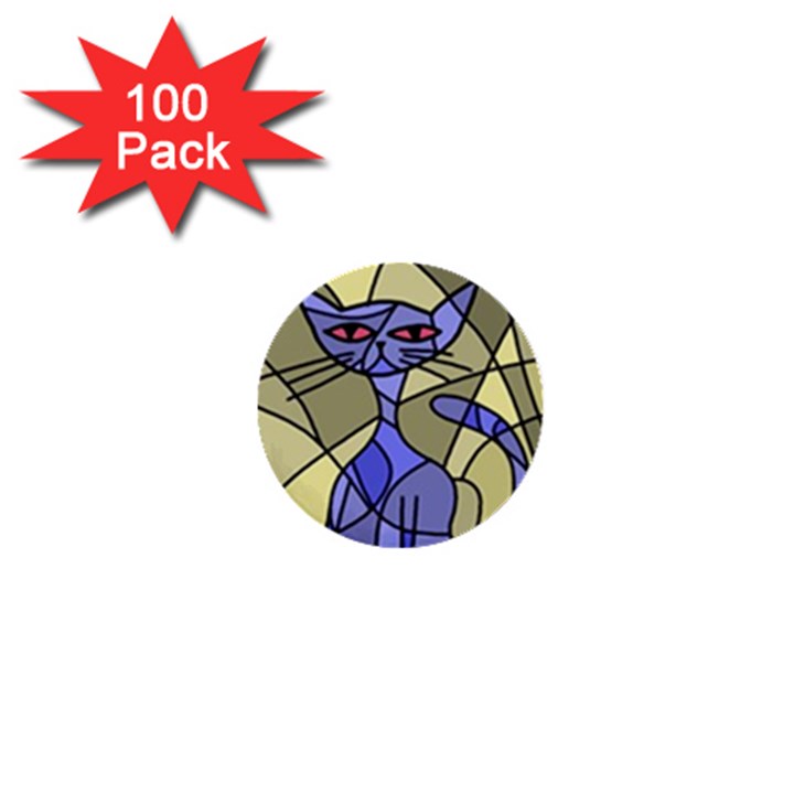 Artistic cat - blue 1  Mini Buttons (100 pack) 