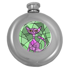 Artistic Cat - Purple Round Hip Flask (5 Oz)