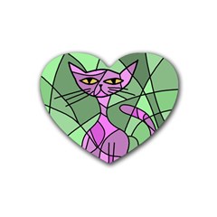 Artistic Cat - Purple Heart Coaster (4 Pack)  by Valentinaart