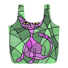 Artistic Cat - Purple Full Print Recycle Bags (l)  by Valentinaart