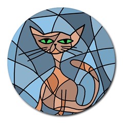 Artistic  Cat - Orange Round Mousepads by Valentinaart