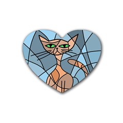 Artistic  Cat - Orange Rubber Coaster (heart)  by Valentinaart