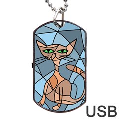 Artistic  Cat - Orange Dog Tag Usb Flash (one Side) by Valentinaart