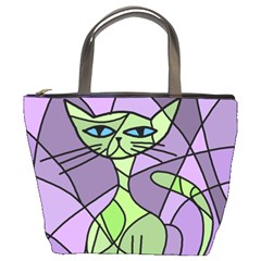 Artistic cat - green Bucket Bags