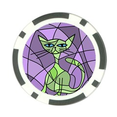 Artistic cat - green Poker Chip Card Guards (10 pack) 