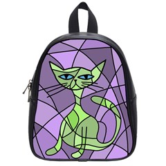 Artistic cat - green School Bags (Small) 