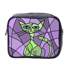 Artistic Cat - Green Mini Toiletries Bag 2-side by Valentinaart