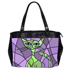 Artistic cat - green Office Handbags (2 Sides) 