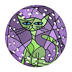Artistic cat - green Round Filigree Ornament (2Side)