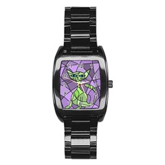 Artistic cat - green Stainless Steel Barrel Watch