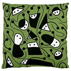 Playful Abstract Art - Green Large Flano Cushion Case (one Side) by Valentinaart