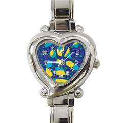 Playful Abstract Art - Blue And Yellow Heart Italian Charm Watch by Valentinaart