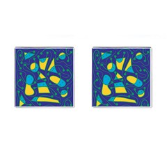 Playful Abstract Art - Blue And Yellow Cufflinks (square) by Valentinaart
