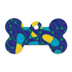 Playful Abstract Art - Blue And Yellow Dog Tag Bone (two Sides) by Valentinaart