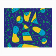Playful Abstract Art - Blue And Yellow Small Glasses Cloth (2-side) by Valentinaart