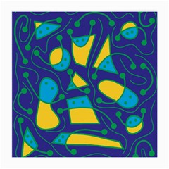 Playful Abstract Art - Blue And Yellow Medium Glasses Cloth by Valentinaart
