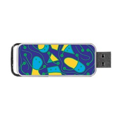 Playful Abstract Art - Blue And Yellow Portable Usb Flash (two Sides) by Valentinaart