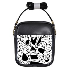 Playful Abstract Art - White And Black Girls Sling Bags by Valentinaart