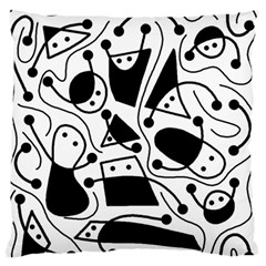 Playful Abstract Art - White And Black Large Flano Cushion Case (two Sides) by Valentinaart