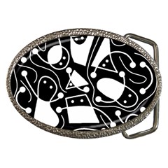 Playful Abstract Art - Black And White Belt Buckles by Valentinaart