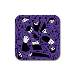 Playful Abstract Art - Purple Rubber Coaster (square)  by Valentinaart