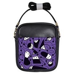 Playful Abstract Art - Purple Girls Sling Bags by Valentinaart