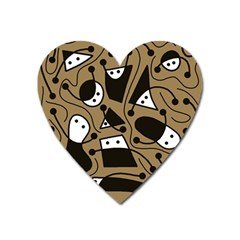 Playful Abstract Art - Brown Heart Magnet by Valentinaart