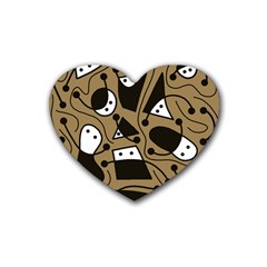 Playful Abstract Art - Brown Rubber Coaster (heart)  by Valentinaart